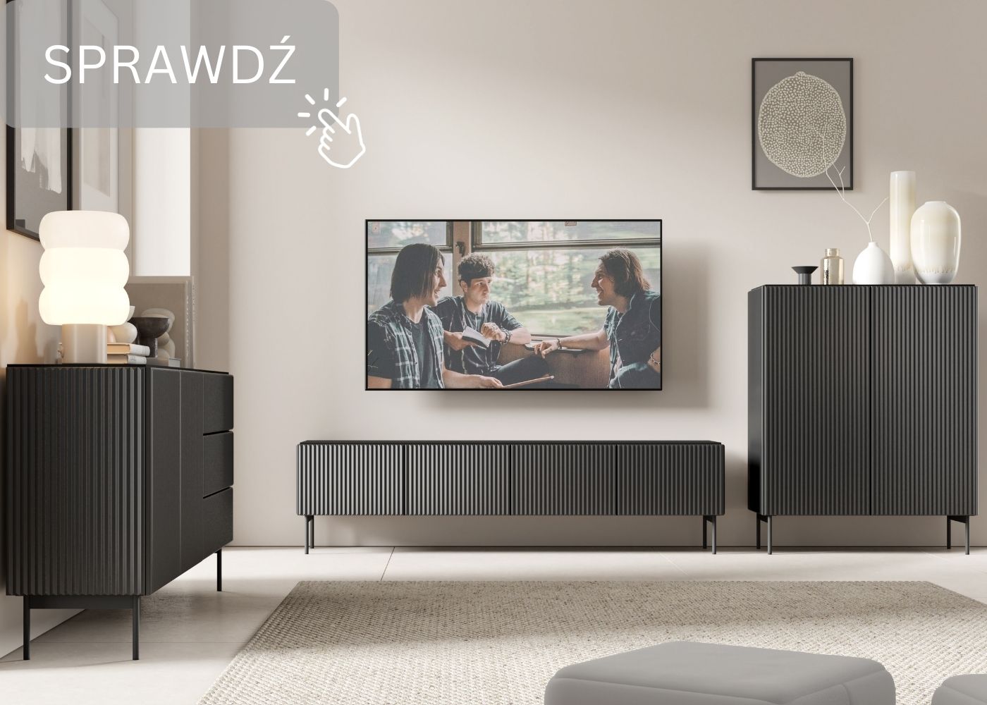 Komoda wysoka MUTI czarna 99 cm ryflowana cichy domyk MUTI_czarny_aranz_pl