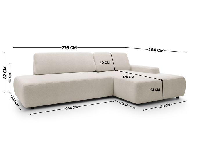 Narożnik OLMI O lewostronny Raven 24 beżowy piaskowy funkcja spania + poduszki