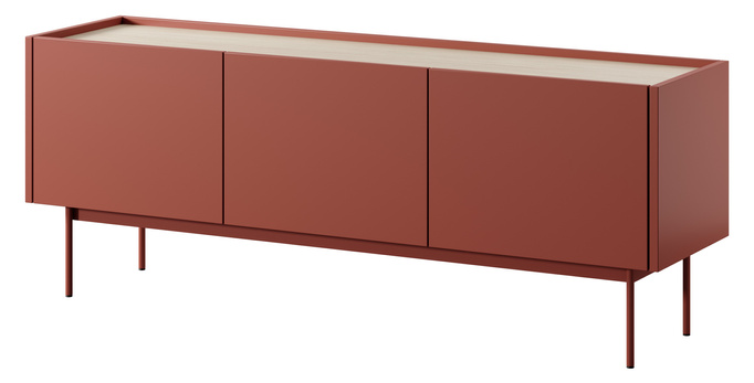 Szafka RTV 144cm Lumo w kolorze czerwonym i metalowymi nóżkami