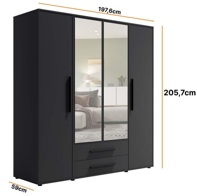 Szafa Modena SZ4D2SZ w kolorze czarnym z lustrem