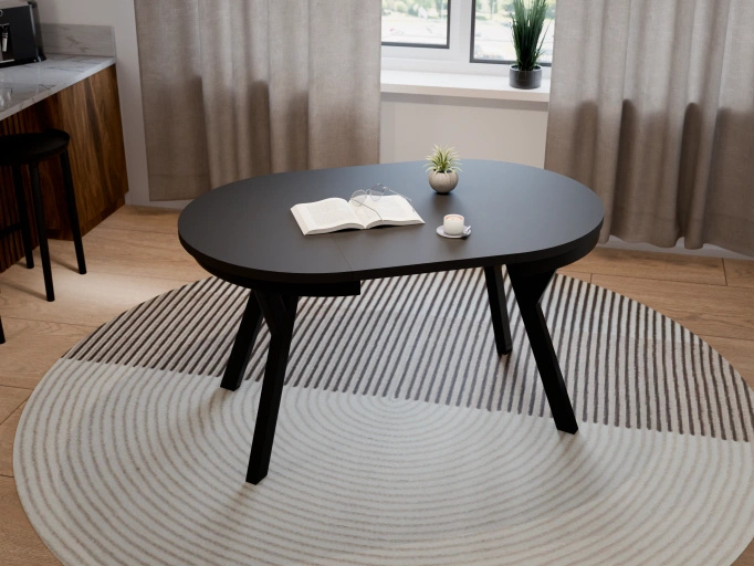 Stół Okrągły Rozkładany ARI 90-190 cm Czarny Mat – Loftowe Nogi Metal