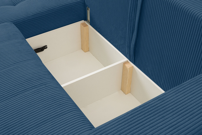 Narożnik Palermo w tkaninie POSO z funkcją spania i pojemnikiem na pościel