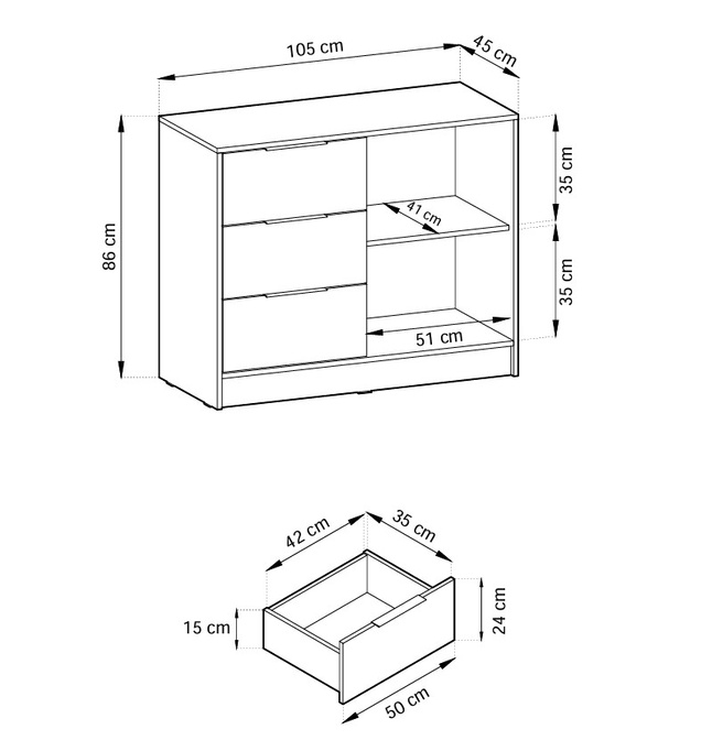 Komoda Stilo 105cm w kolorze szary + dąb artisan lamele