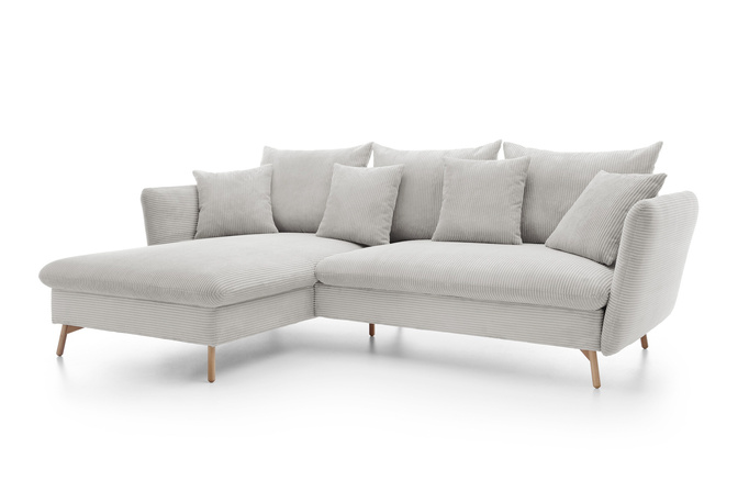 Narożnik MORRE lewostronny sztruks Poso 100 kremowy funkcja spania skandynawski