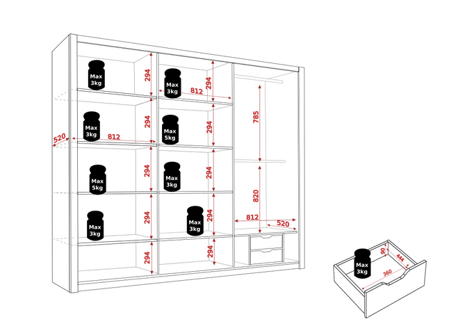 Szafa przesuwna Tamiza 250 cm z lustrem dąb artisan