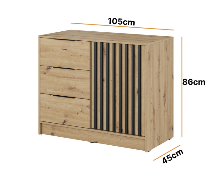 Komoda Stilo 105cm w kolorze dąb artisan + czarne lamele