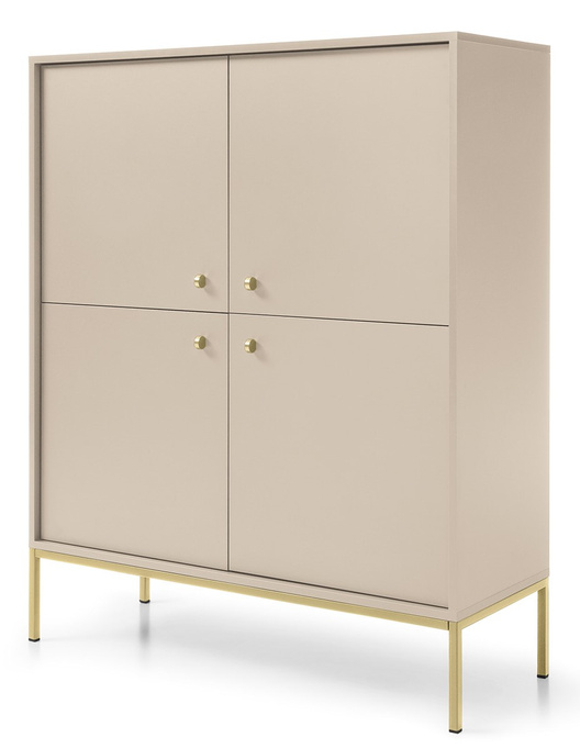 Czterodrzwiowa komoda Bari K104 w kolorze beżowym i ze złotymi nóżkami