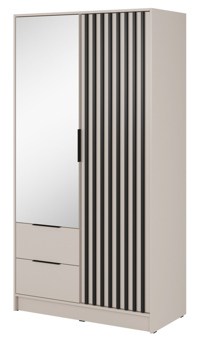Szafa Stilo w kolorze cashmere dwudrzwiowa z lustrem i lamelami na froncie