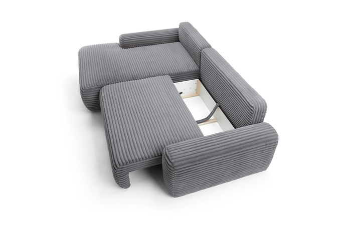 Narożnik sztruksowy z funkcją spania VIGO Ambience 19 Grafit pojemnik