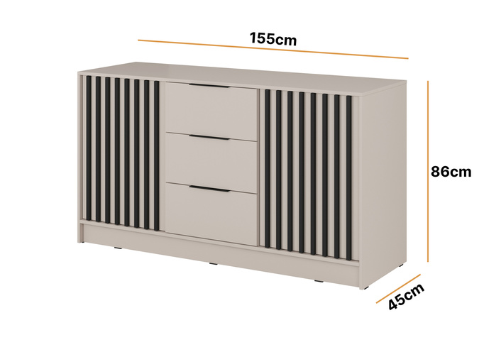 Komoda Stilo 155cm w kolorze cashmere + czarne lamele