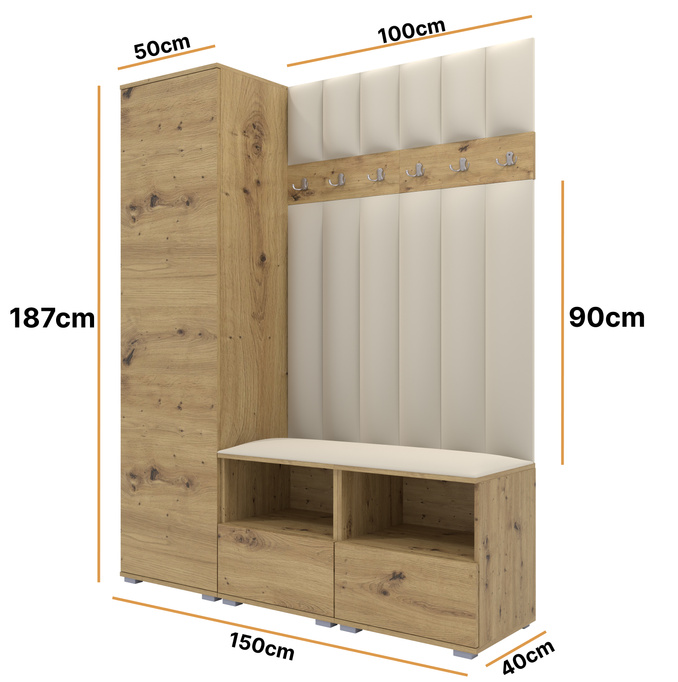 Tapicerowana garderoba Nela II LUX - kolor dąb artisan + tkanina Trinity 01