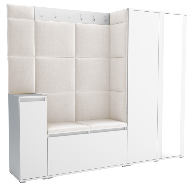 Tapicerowana garderoba Noris VIII z lustrem - kolor biały + tkanina Trinity 01