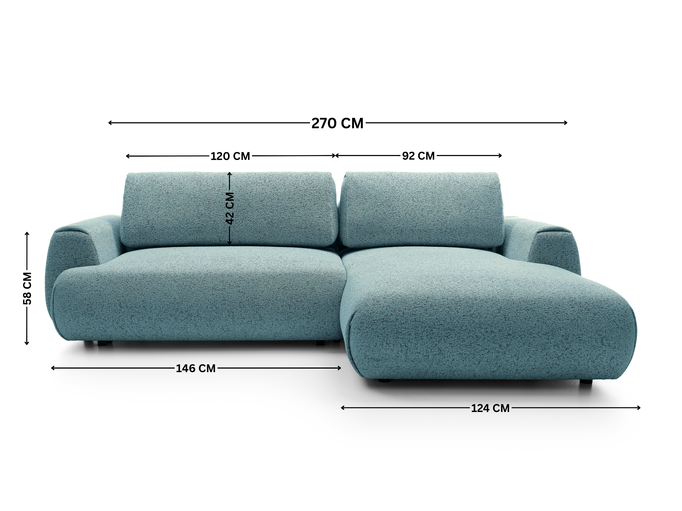 Narożnik VERNIO prawostronny plecionka Puente 73 lazur niebieski funkcja spania