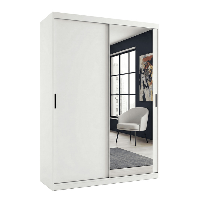 Szafa przesuwna MIRANO 150 cm biała– wysoka 215 cm, nowoczesna garderoba