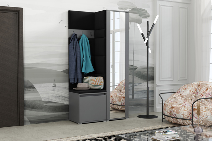 Tapicerowana garderoba Noris VI z lustrem - antracyt + tkanina Trinity 16