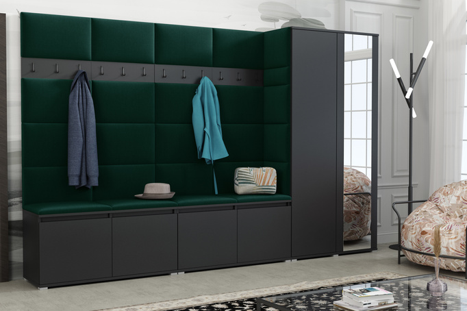 Tapicerowana garderoba Noris V z lustrem - kolor czarny + tkanina Trinity 28