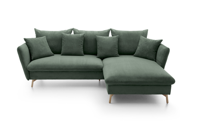 Narożnik MORRE prawostronny sztruks Poso 14 butelkowa zieleń funkcja spania skandynawski