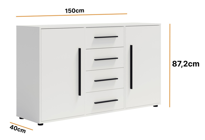 Komoda Modena K2D4SZ 150cm w kolorze białym