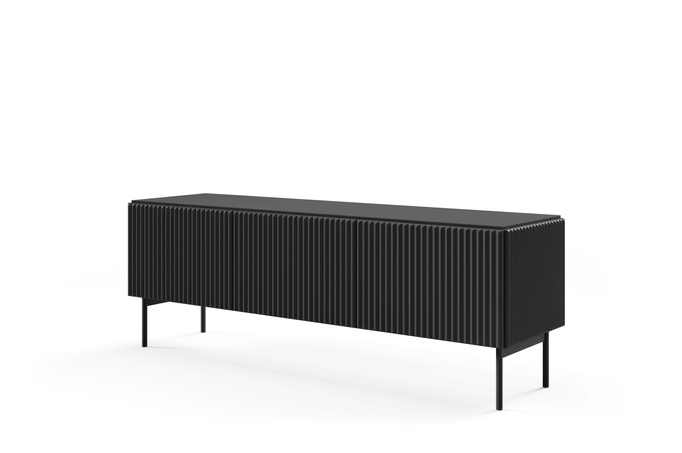 Szafka RTV MUTI czarna 147 cm ryflowana 3 drzwi push to open