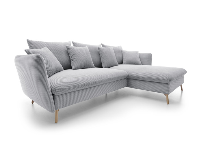 Narożnik MORRE prawostronny sztruks Poso 55 jasny popiel funkcja spania skandynawski