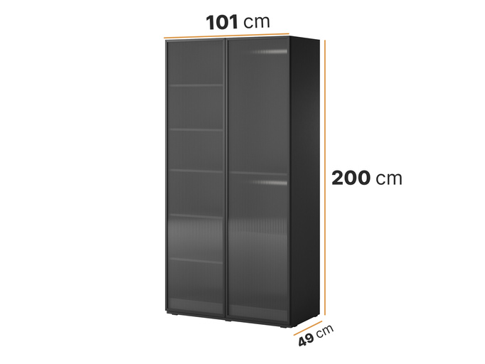 Szafa dwudrzwiowa Zen w kolorze czarnym + ryflowane szkło