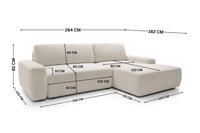 Narożnik OLMI M prawostronny Raven 24 beżowy piaskowy styl soft