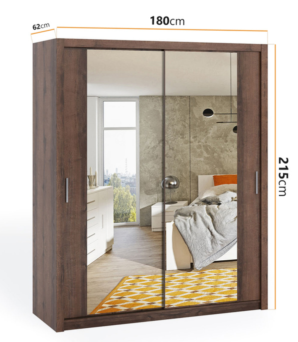 Szafa przesuwna Tamiza 180 cm z lustrem dąb monastery