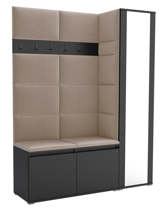 Tapicerowana garderoba Noris VII z lustrem - kolor czarny + tkanina Trinity 04