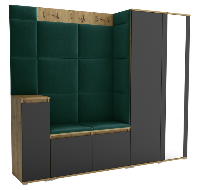 Tapicerowana garderoba Noris VIII z lustrem - kolor artisan z czarnym frontem + tkanina Trinity 28