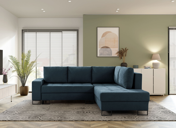 Narożnik TREVI prawostronny Wind 77 ciemny niebieski granatowy szenil funkcja spania