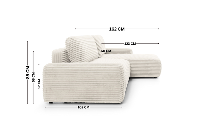 Narożnik sztruksowy z funkcją spania VIGO Ambience 01 Jasny Beż pojemnik