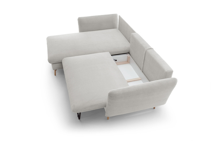 Narożnik MORRE lewostronny sztruks Poso 100 kremowy funkcja spania skandynawski