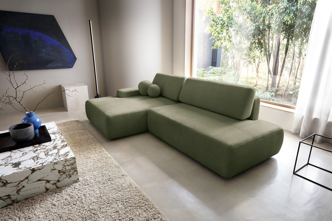 Narożnik OLMI O lewostronny Raven 78 zielony oliwkowy funkcja spania + poduszki