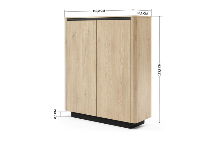 Komoda wysoka TORRO dąb cremona 113 cm czarna 2 drzwi zaoblona push to open