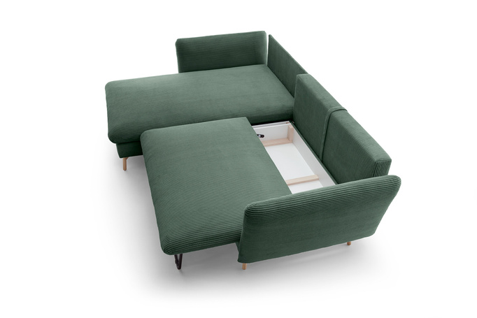 Narożnik MORRE lewostronny sztruks Poso 14 butelkowa zieleń funkcja spania skandynawski