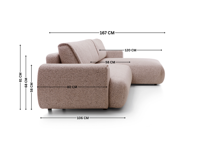 Narożnik VERNIO prawostronny plecionka Puente 68 oberżyna fiolet funkcja spania