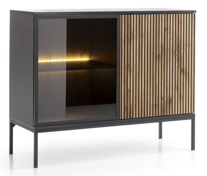 Komoda Lagos z metalowymi nóżkami w kolorze czarnym + LED