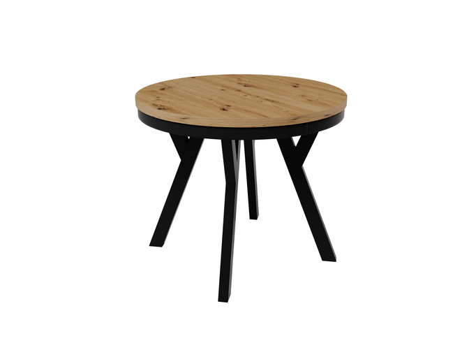 Stół Okrągły Rozkładany ARI 90-190 cm Dąb Artisan – Loft Czarne Nogi