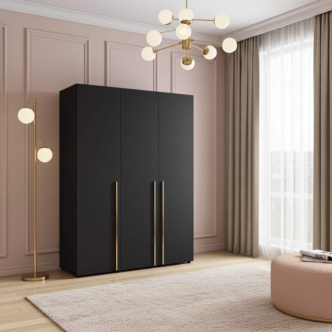 Szafa 3-Drzwiowa ARNI 150 cm Czarna – Matowa Uchylna Do Sypialni
