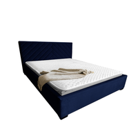 Łóżko tapicerowane TODI 140x200 granatowe welur pojemnik stelaż metalowy