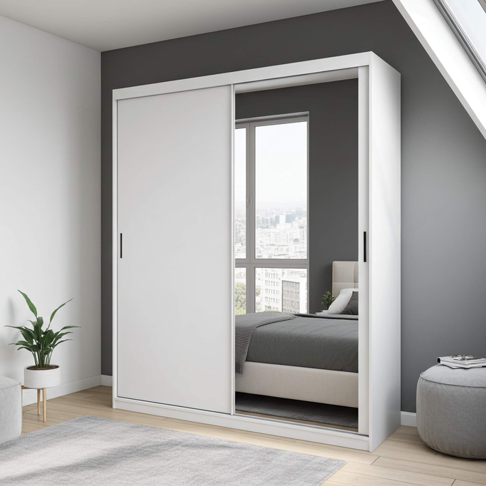 Szafa przesuwna MIRANO 200 cm biała mat – wysoka 215 cm, duża szafa