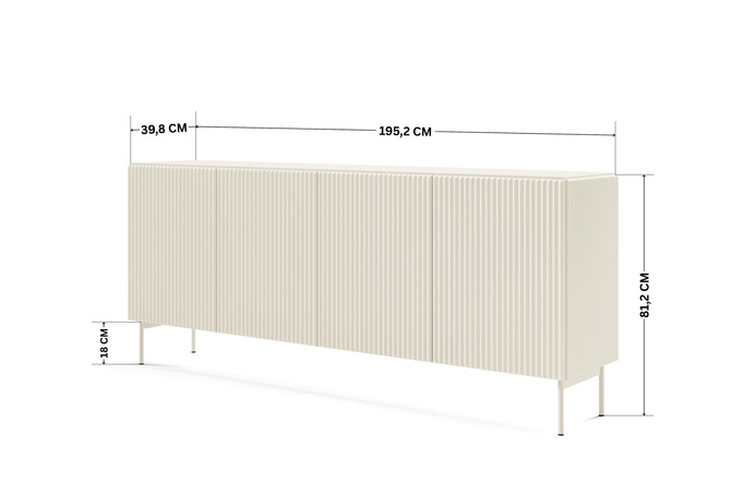 Komoda MUTI kaszmir 195 cm ryflowana 4 drzwi cichy domyk
