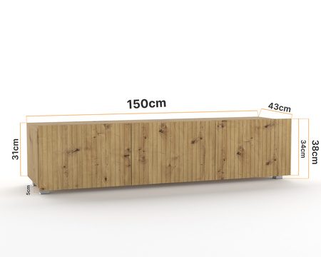 Szafka RTV Kolder 150 cm w kolorze dąb artisan i z ryflowanymi frontami