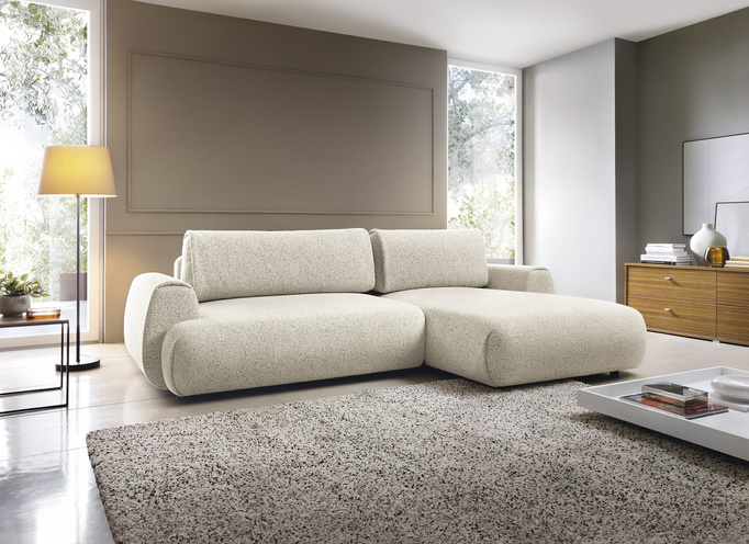 Narożnik VERNIO prawostronny plecionka Puente 03 jasny beż funkcja spania