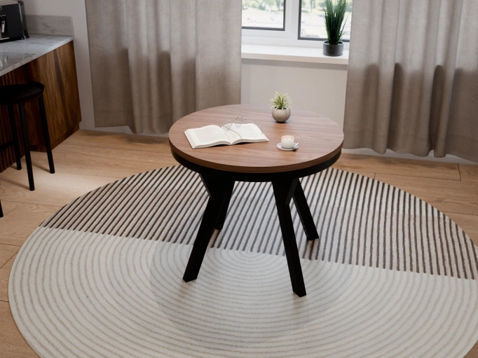 Stół Okrągły Rozkładany ARI 90-190 cm Orzech Włoski – Loft Nogi Czarne