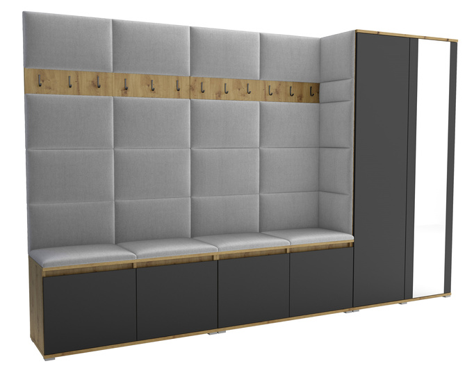 Tapicerowana garderoba Noris V z lustrem - artisan z czarnym frontem + tkanina Trinity 32