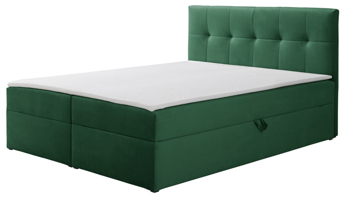 Łóżko kontynentalne Toronto 140×200 (Amor Velvet 4311 - Butelkowa zieleń) z materacem bonell i topperem