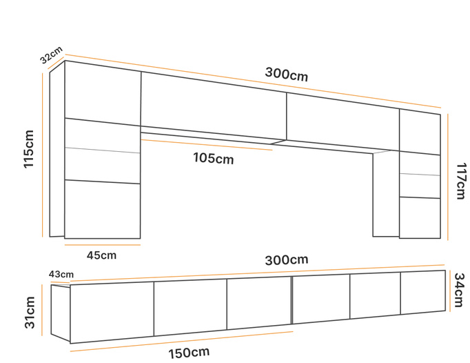 Meblościanka Montreal I 300 cm w kolorze cashmere