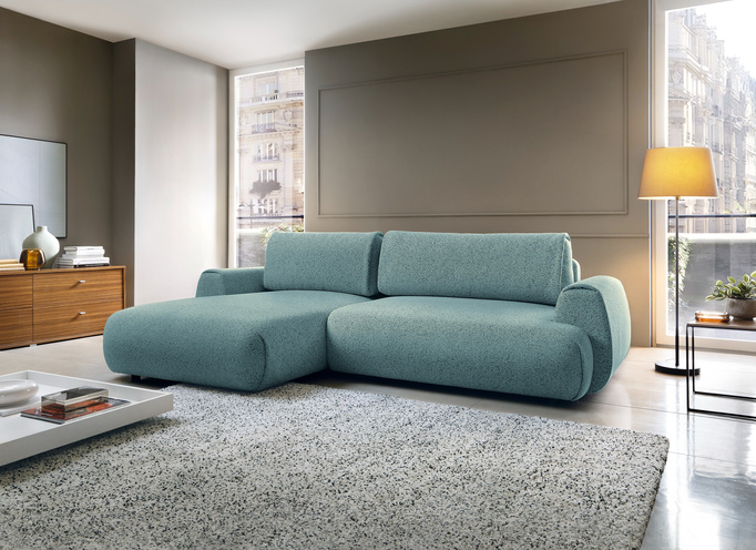 Narożnik VERNIO lewostronny plecionka Puente 73 lazur niebieski funkcja spania