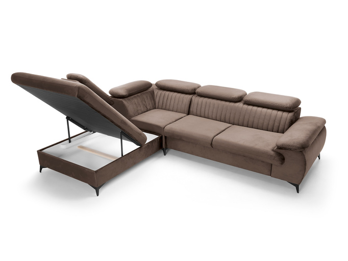 Narożnik VETTO lewostronny Monolith 15 mleczna czekolada welur funkcja spania